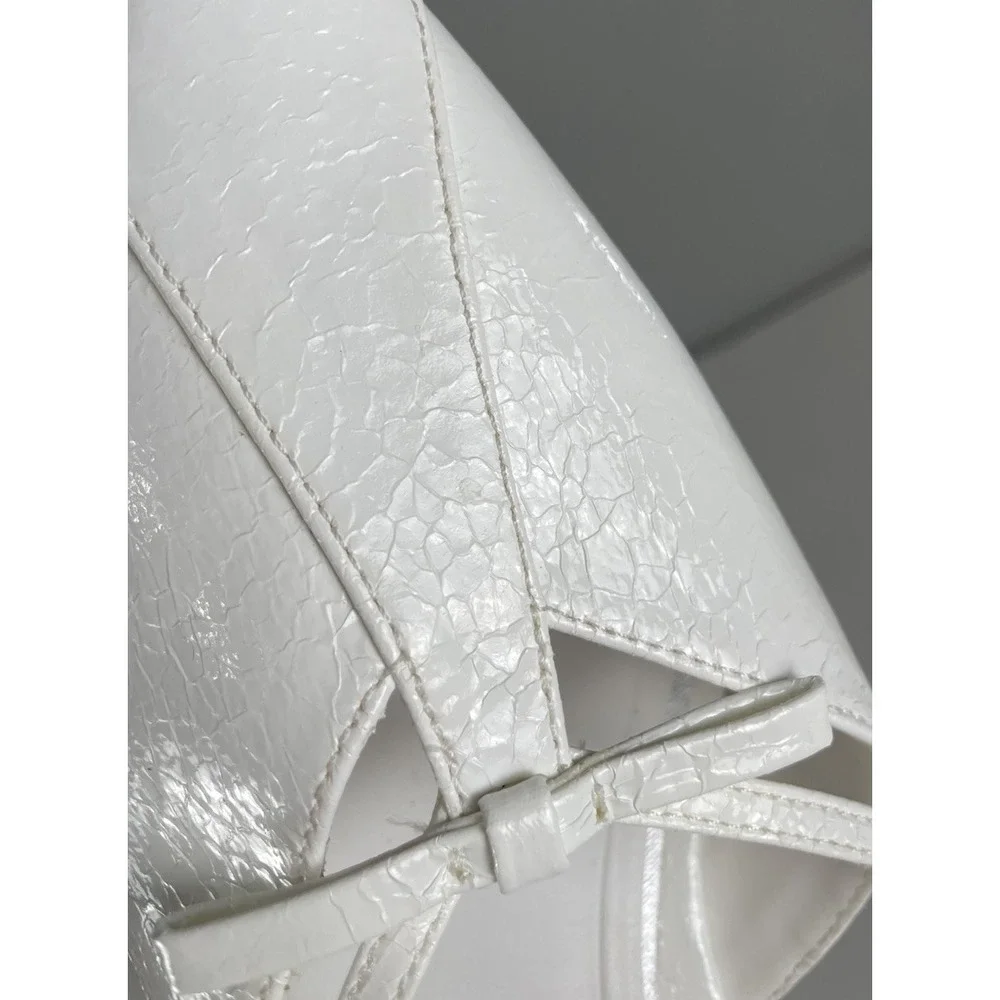 Zara White Bow Kitten Tiny Heal Slip On Point Toe Snake Skin Style Women 38 7.5 - Picture 8 of 14